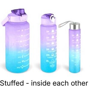 3 Motivational Sports Water Bottles BPA Free 64 oz, 32 oz & 12 oz NWT